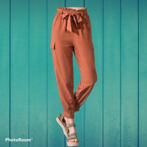 Women's Rust High Waisted Paper Bag Pants